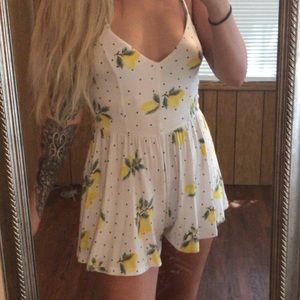 White lemon print  romper